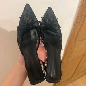 Boohoo Black Lace Pointed Heels